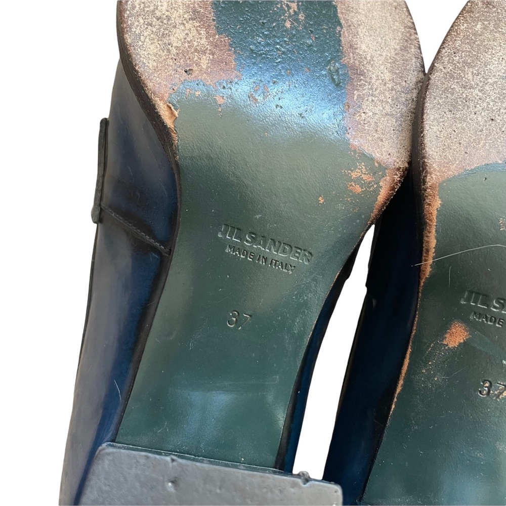 Jil Sander Blue Leather Block Heeled Loafers - Picture 14 of 14
